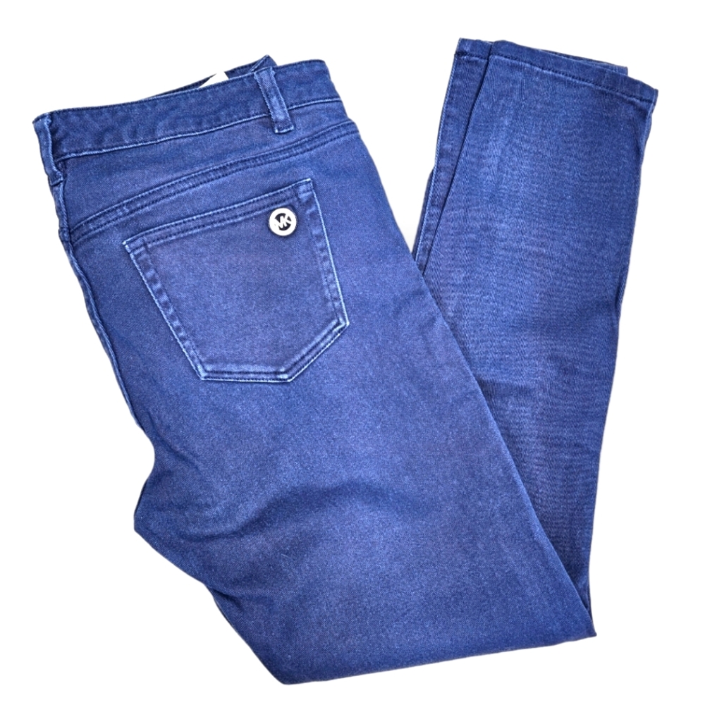 Michael Kors Blue Twill Skinny Jeans MK Pocket Logo Size 8